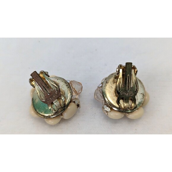 Vintage Mid Century Cream and Faceted Bead Earrings - Picture 5 of 7